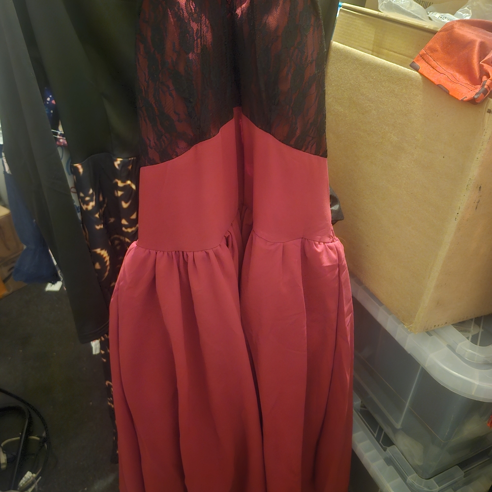 Elegant Black and Red Lace Dress